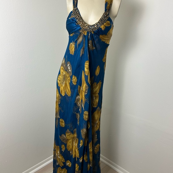 Donna Ricco Blue and Gold Floral Maxi Dress - Picture 1 of 7